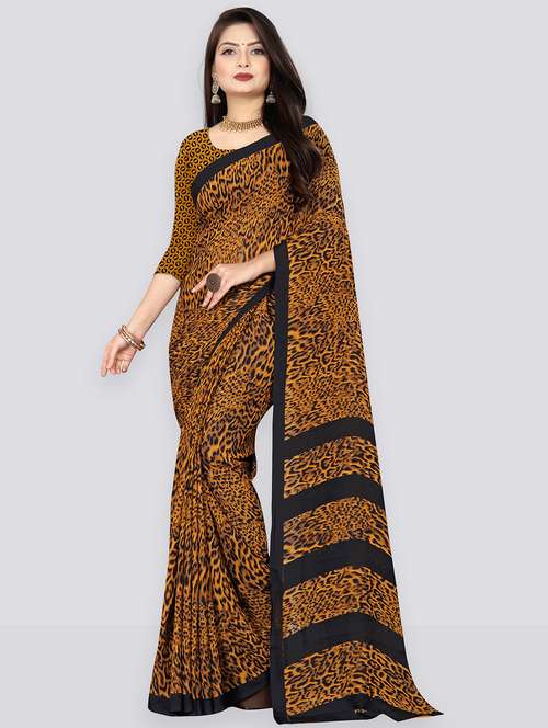 women mustard animal print saree with blouse - 21410696 - Standard Image - 0
