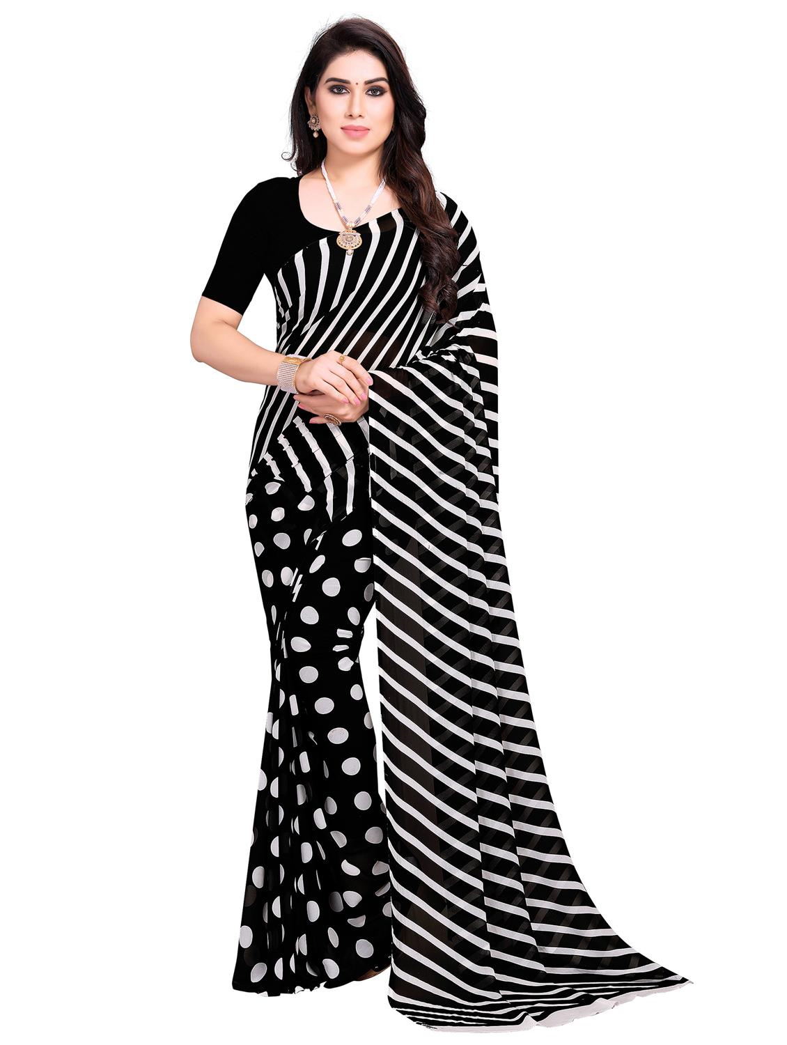 women black polka dots printed saree with blouse - 21410697 -  Zoom Image - 0