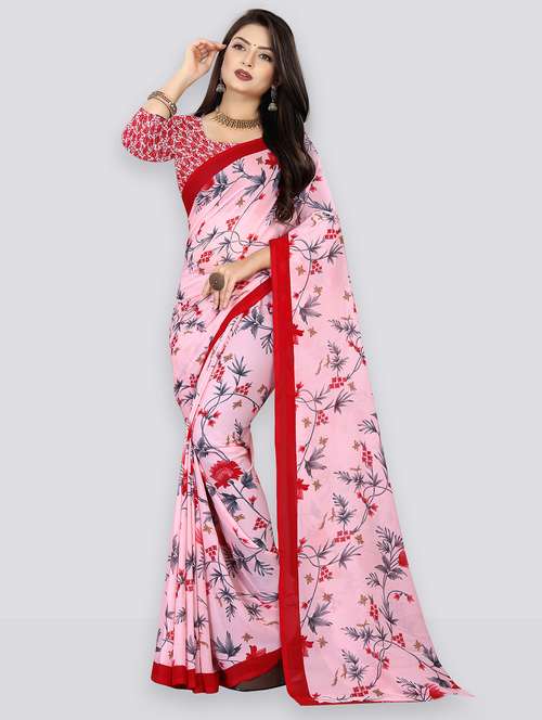 women pink floral printed saree with blouse - 21410700 - Standard Image - 0