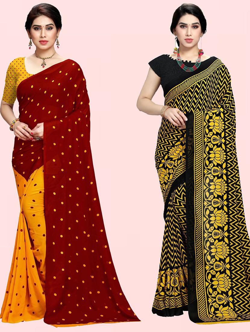  women pack of 2 casual wear combo sarees with blouse - 21410735 -  Zoom Image - 0