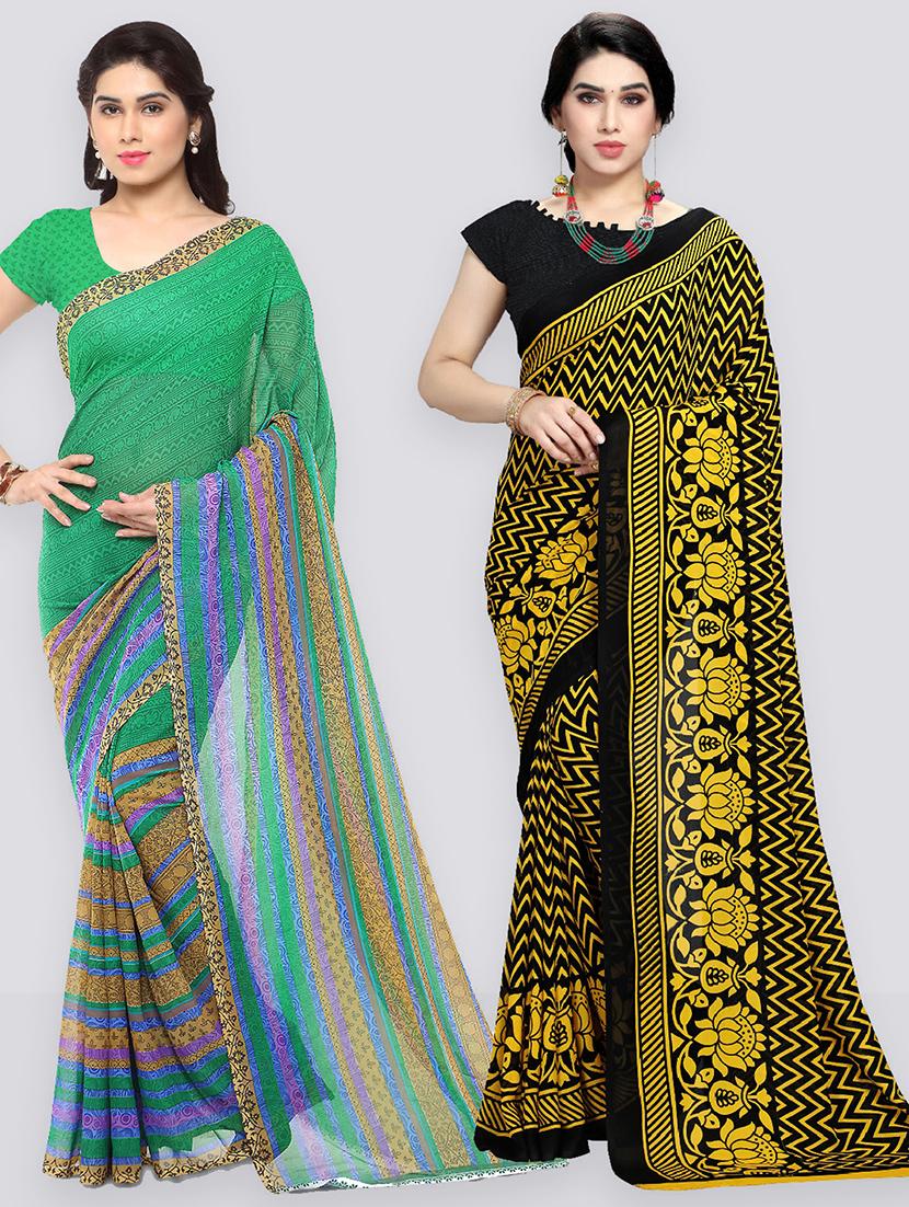 women pack of 2 casual wear combo sarees with blouse - 21410932 - Zoom Image - 0