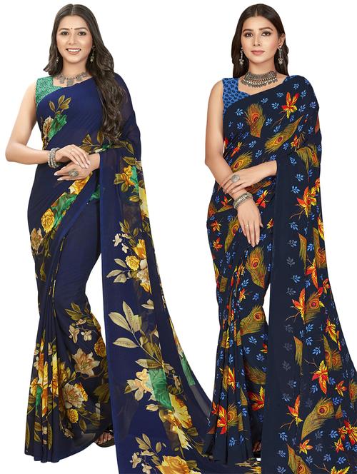 women pack of 2 casual wear combo sarees with blouse - 21411835 - Standard Image - 0