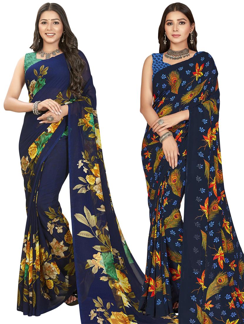 women pack of 2 casual wear combo sarees with blouse - 21411835 - Zoom Image - 0