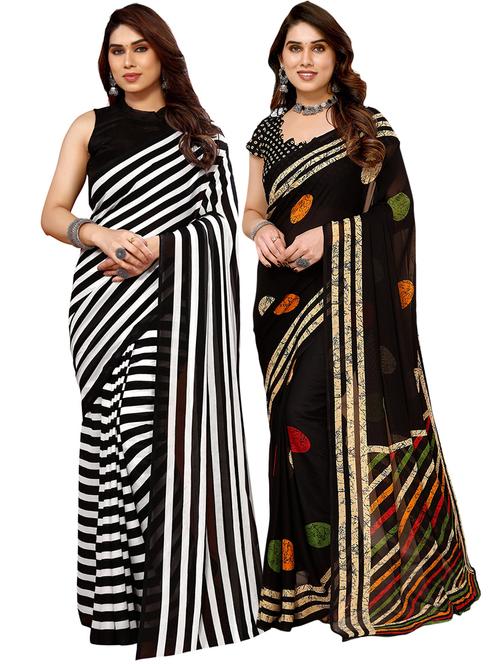 pack of 2 printed casual wear sarees with blouse - 21411881 - Standard Image - 0