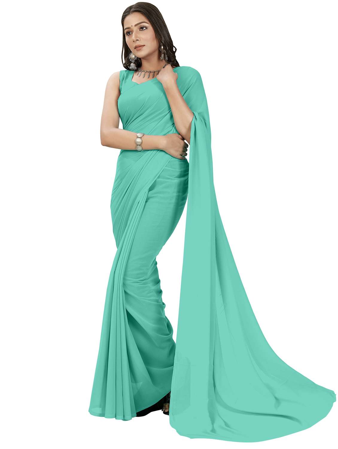 women solid saree with blouse