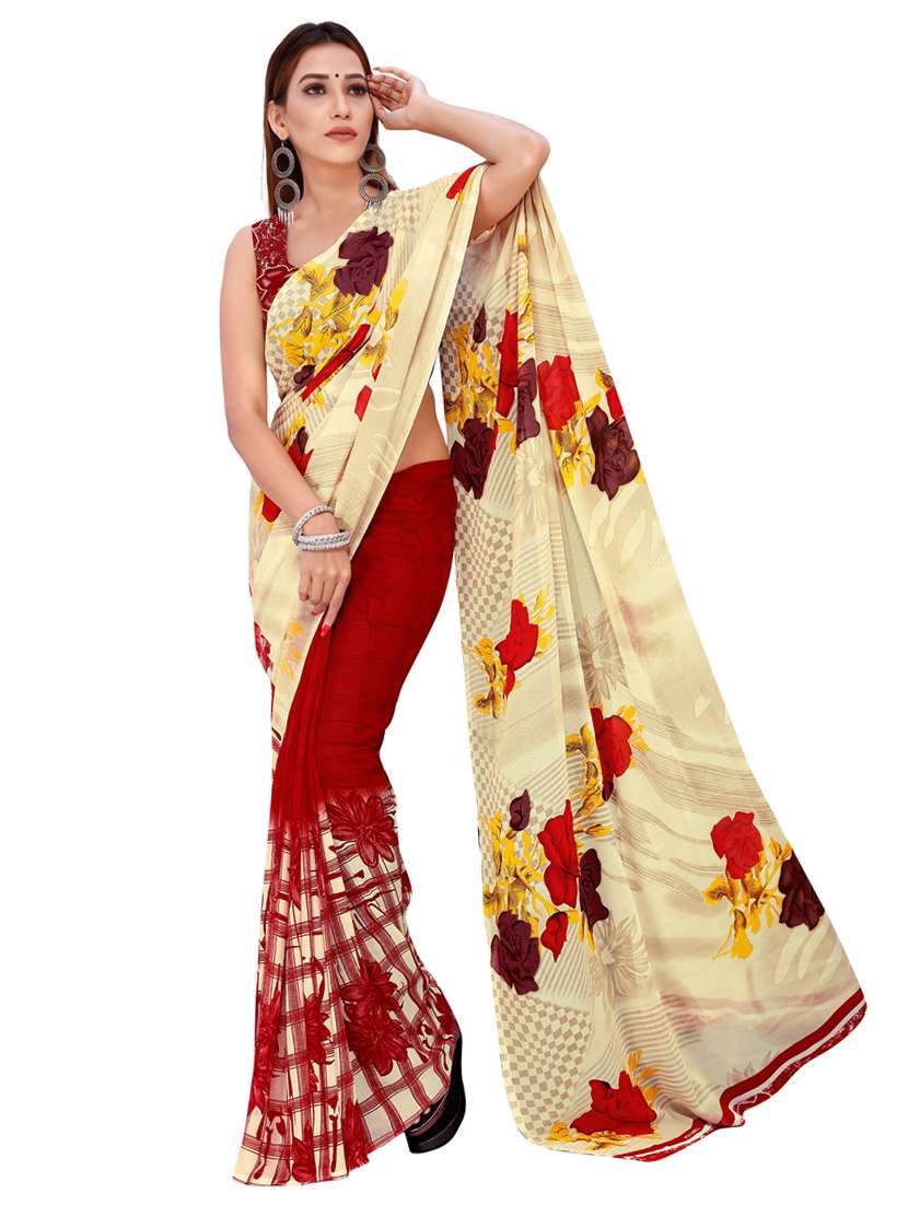 women printed casual wear saree with blouse