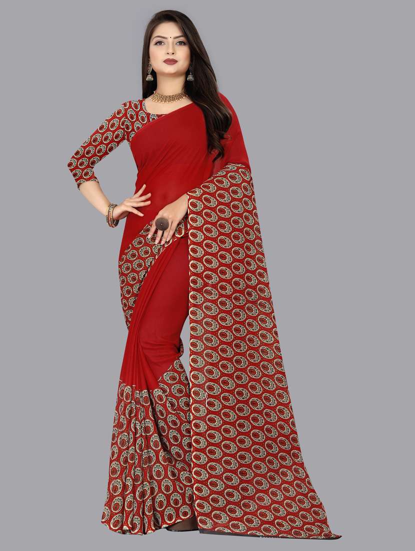 women printed casual wear saree with blouse