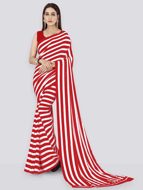 women red stripes printed saree with blouse - 21412878 - Standard Image - 0