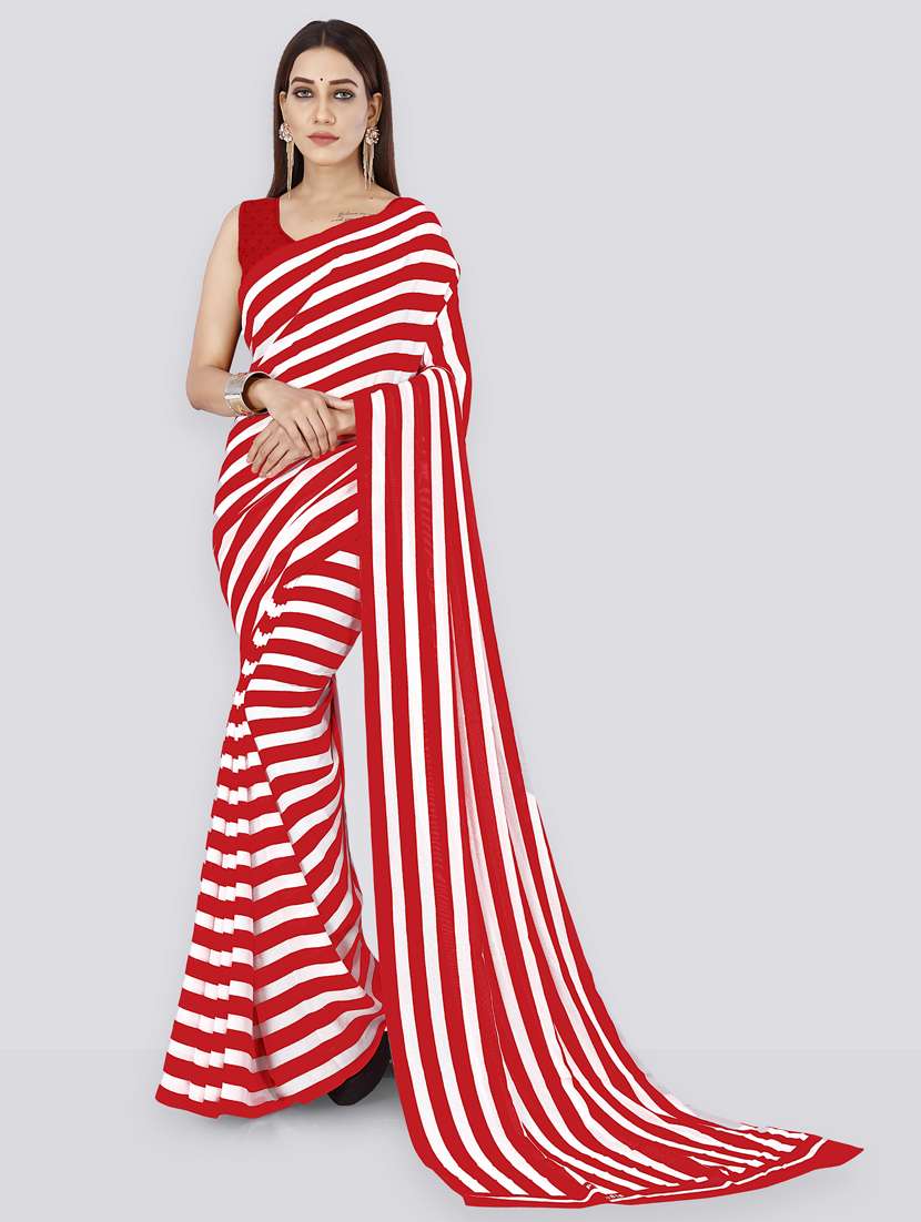 women red stripes printed saree with blouse - 21412878 - Zoom Image - 0