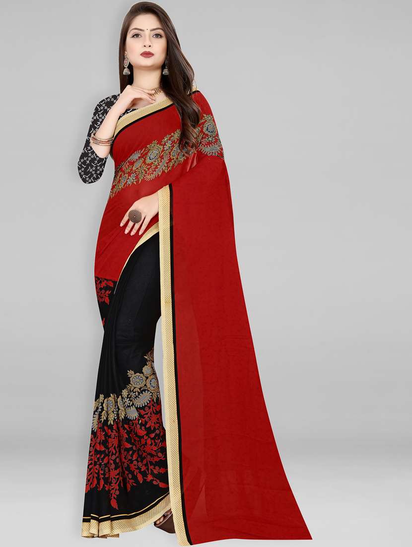 women black printed georgette saree with blouse