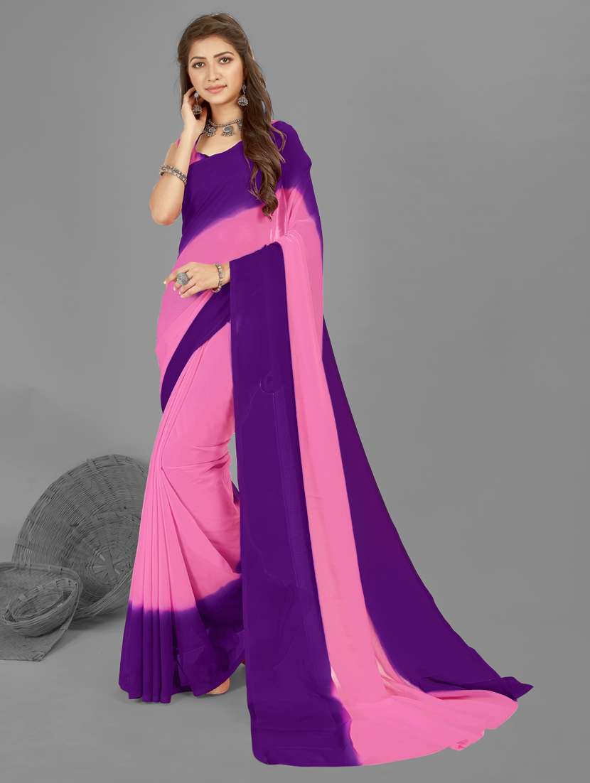 women pink solid georgette saree with blouse