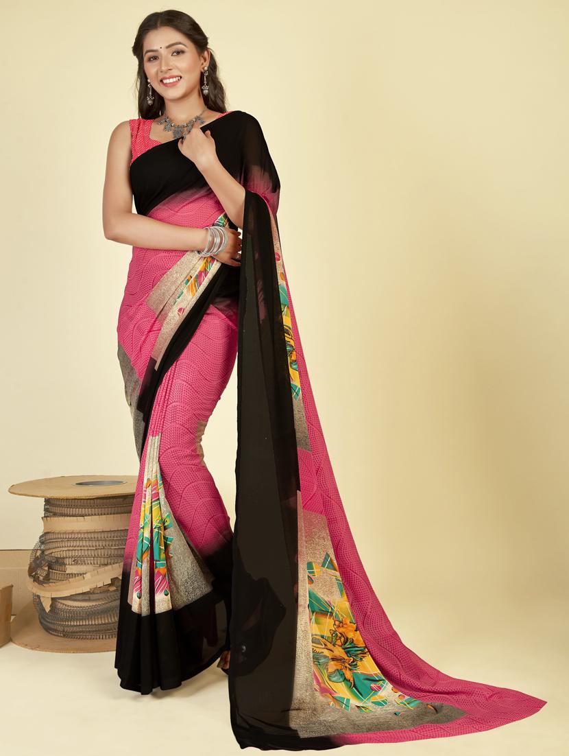 women pink printed georgette saree with blouse - 21413151 -  Zoom Image - 0