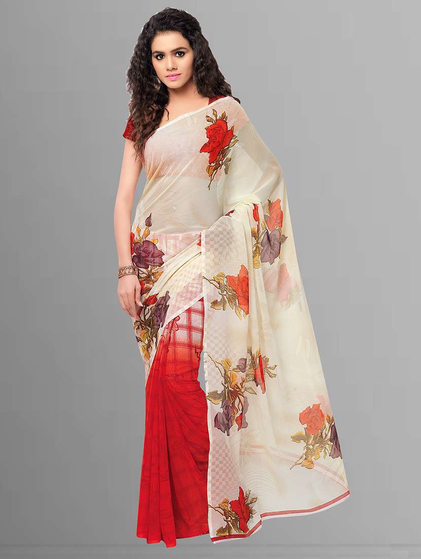 women floral printed saree with blouse