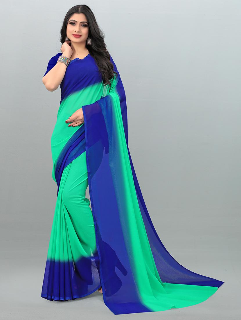 women color block casual wear saree with blouse