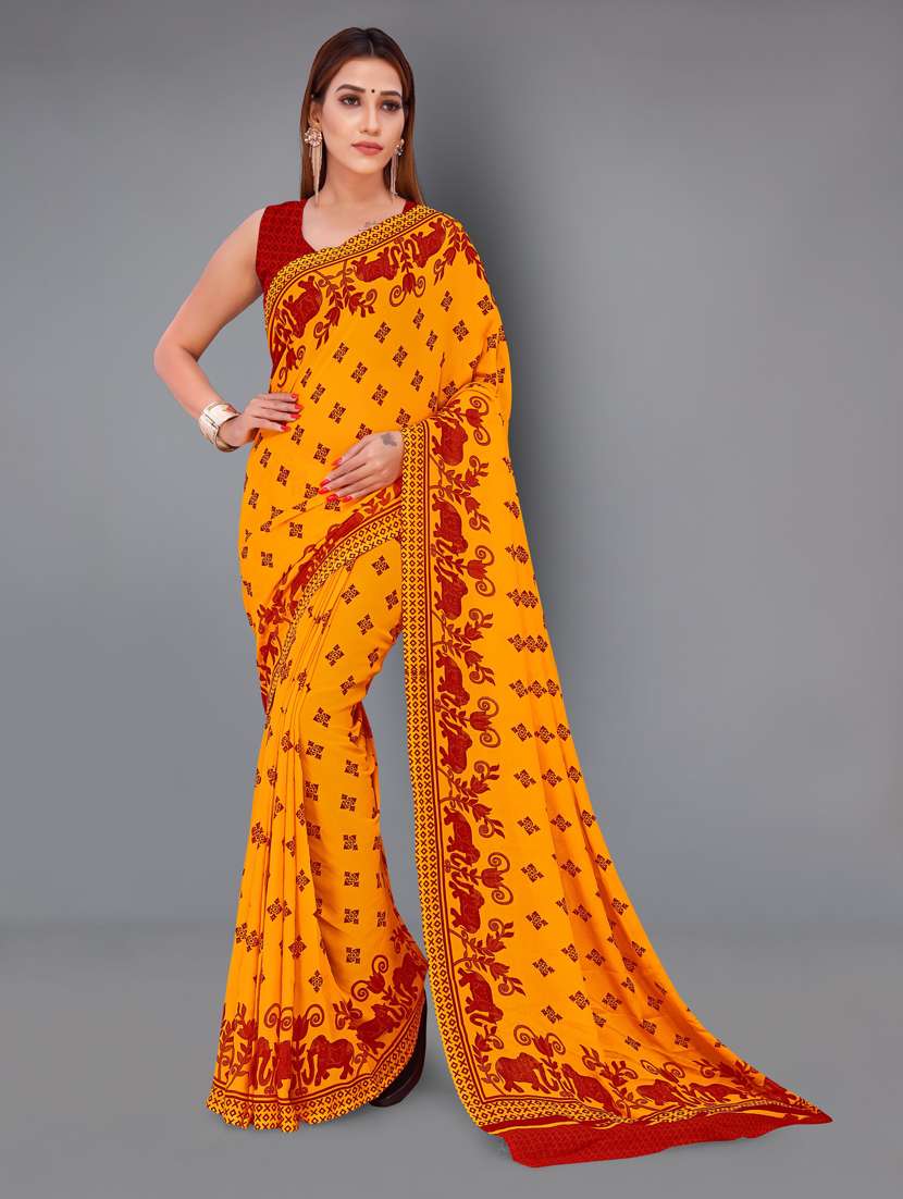 women printed casual wear saree with blouse