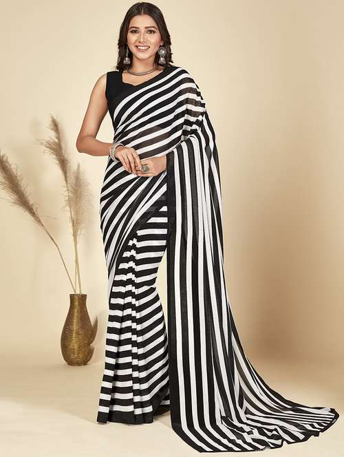 women striped casual wear saree with blouse - 21413408 -  Standard Image - 0