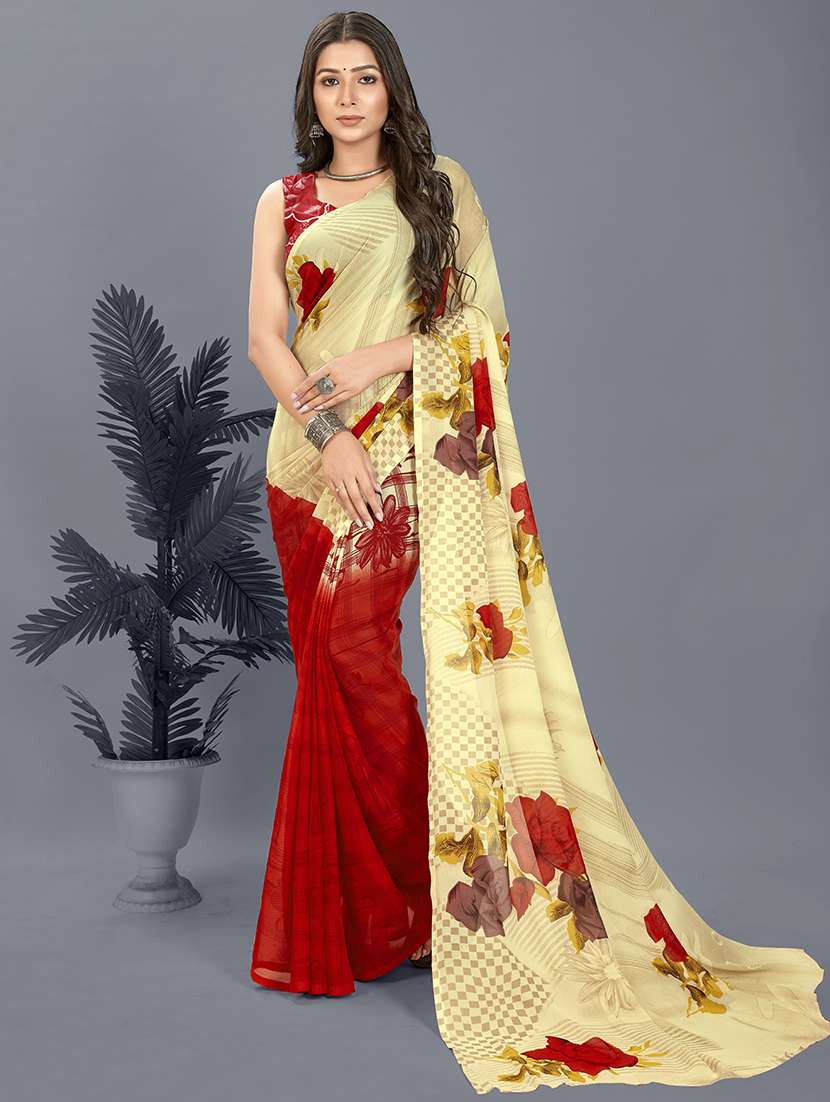 floral printed saree with blouse