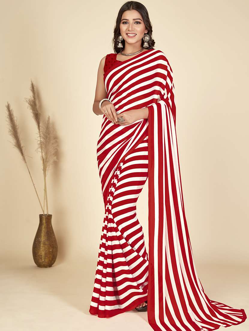 stripes printed saree with blouse