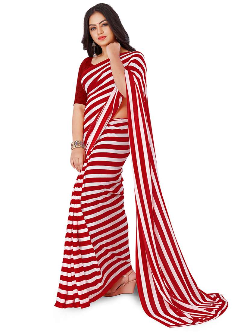 women red stripes printed saree with blouse
