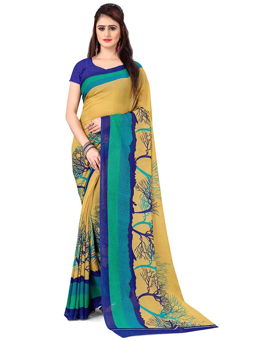 women mustard printed georgette saree with blouse - 21413874 - Zoom Image - 0