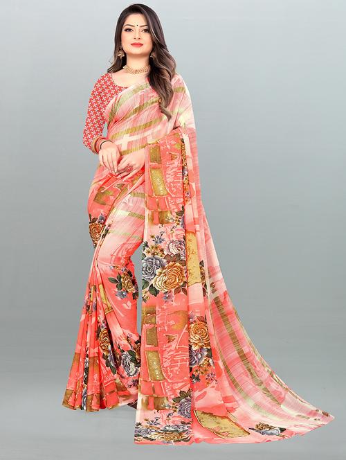 floral printed saree with blouse - 21414007 - Standard Image - 0