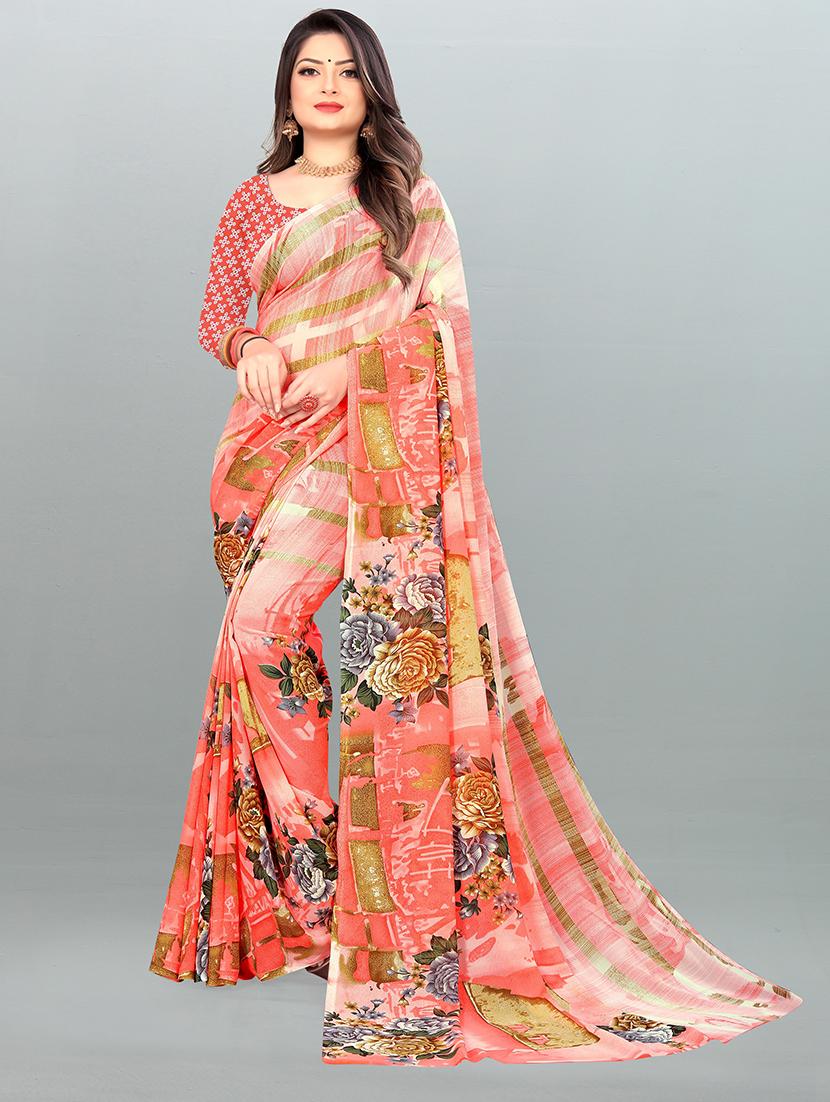 floral printed saree with blouse - 21414007 - Zoom Image - 0