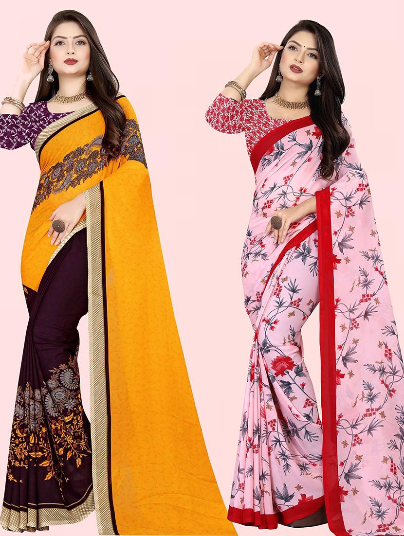 pack of 2 casual wear printed sarees with blouse - 21414158 -  Zoom Image - 0