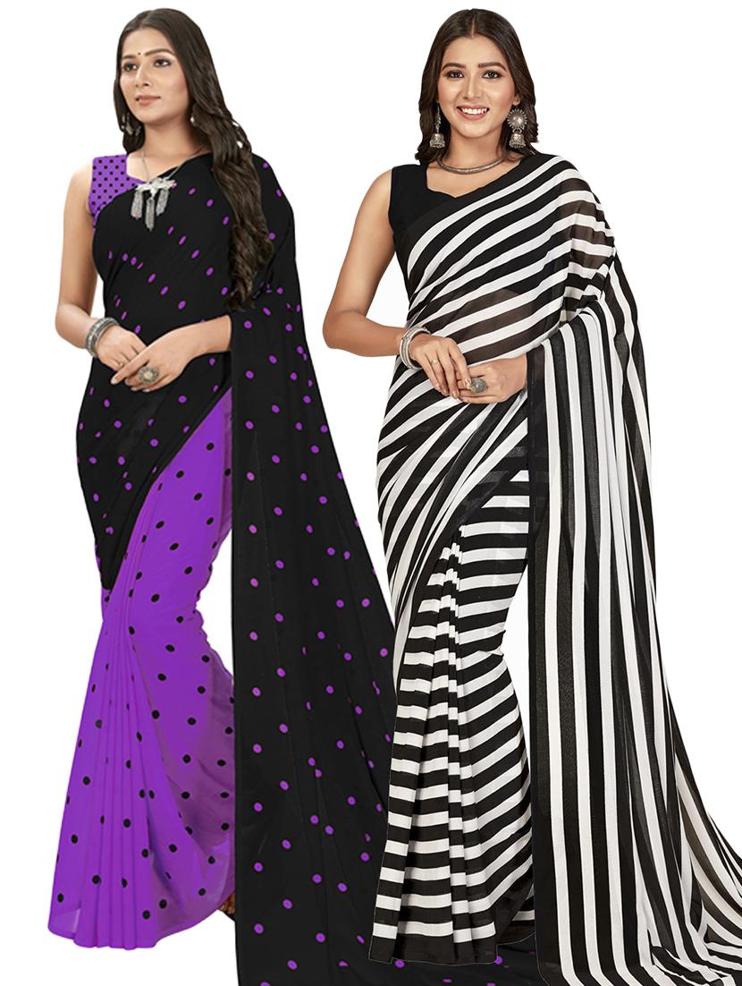 pack of 2 casual wear printed sarees with blouse - 21414160 - Zoom Image - 0