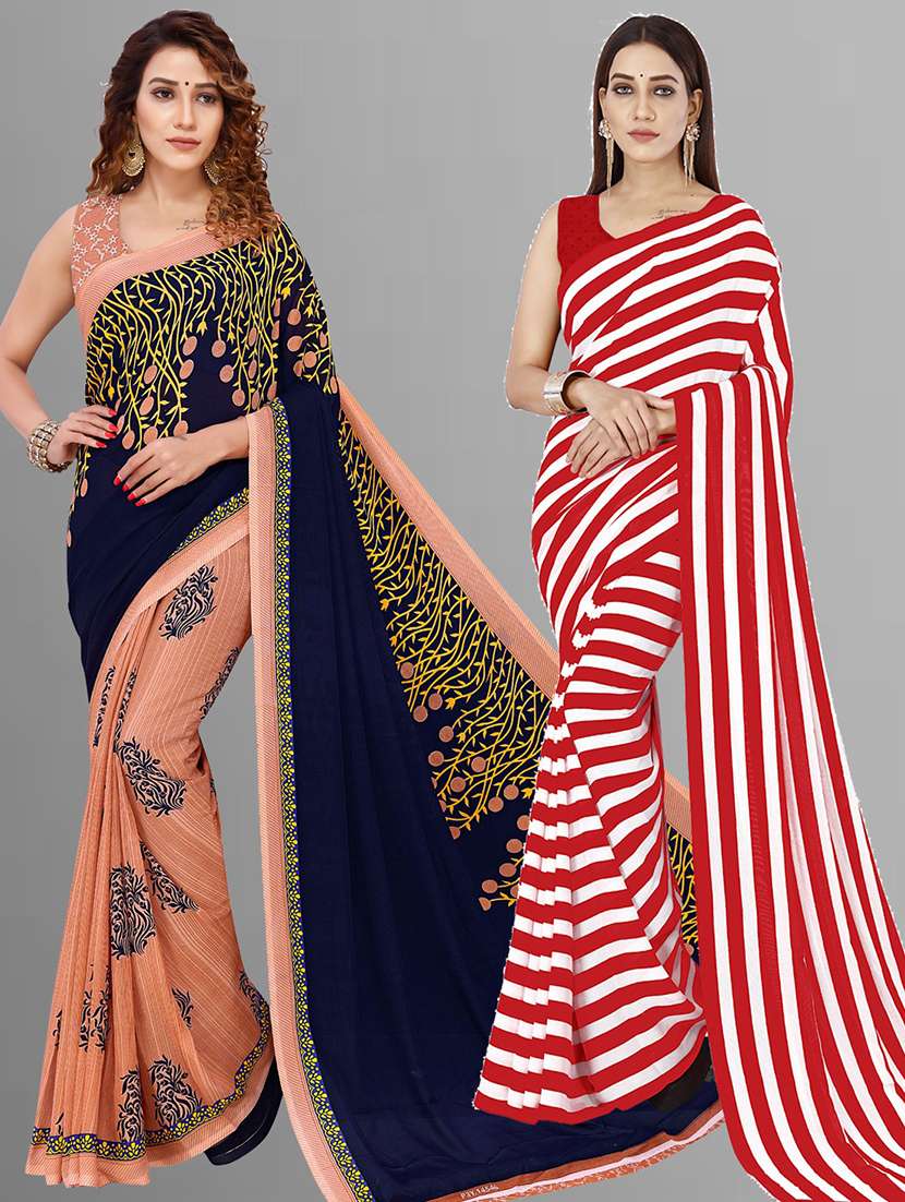 women pack of 2 casual wear combo sarees with blouse - 21414210 - Zoom Image - 0