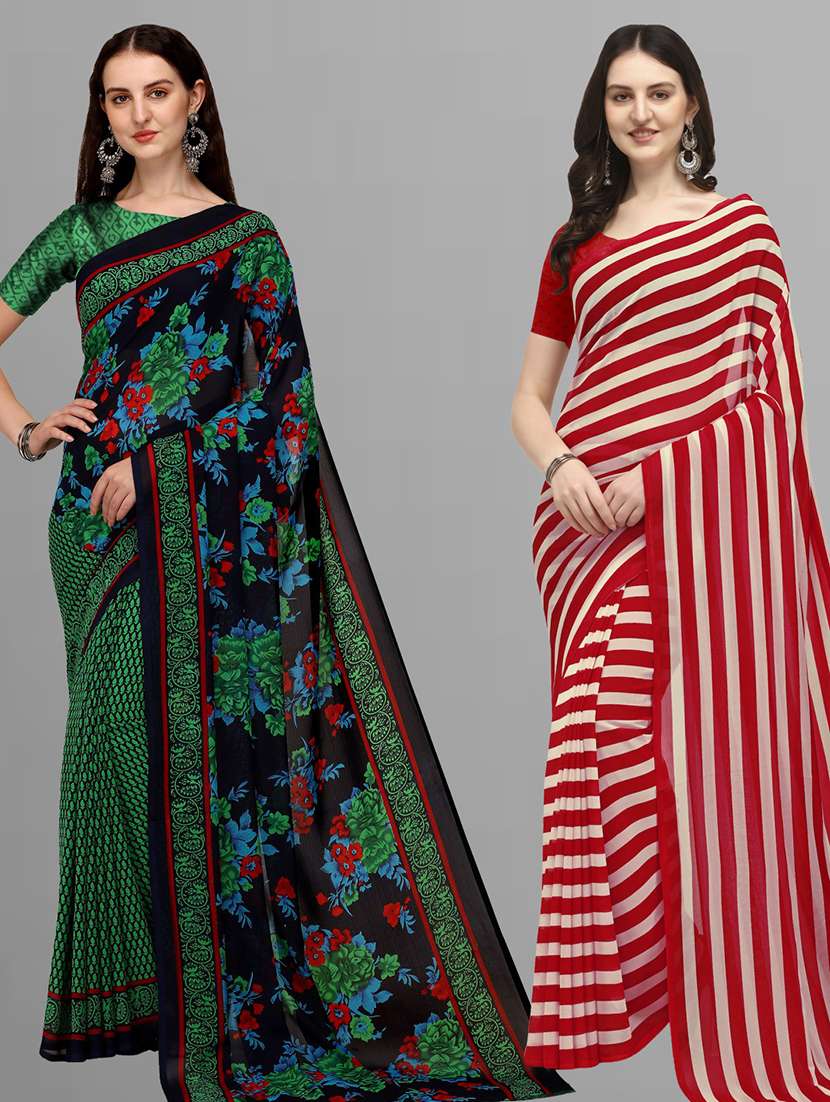women pack of 2 casual wear combo sarees with blouse - 21414273 - Zoom Image - 0