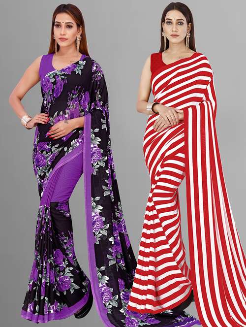 women pack of 2 casual wear combo sarees with blouse - 21414342 - Standard Image - 0