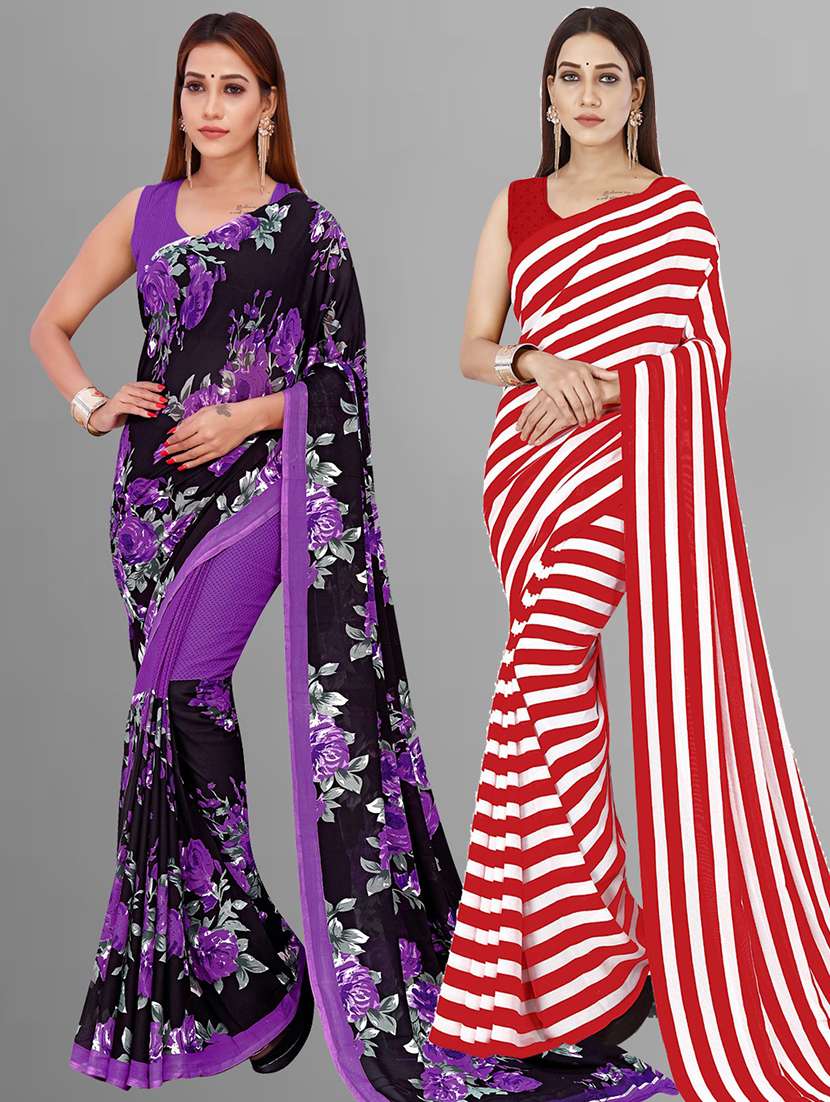 women pack of 2 casual wear combo sarees with blouse