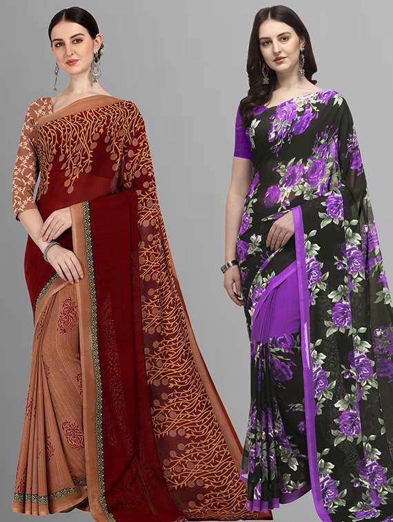 women pack of 2 casual wear combo sarees with blouse