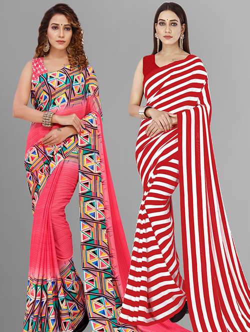 women pack of 2 casual wear combo sarees with blouse - 21414852 -  Standard Image - 0