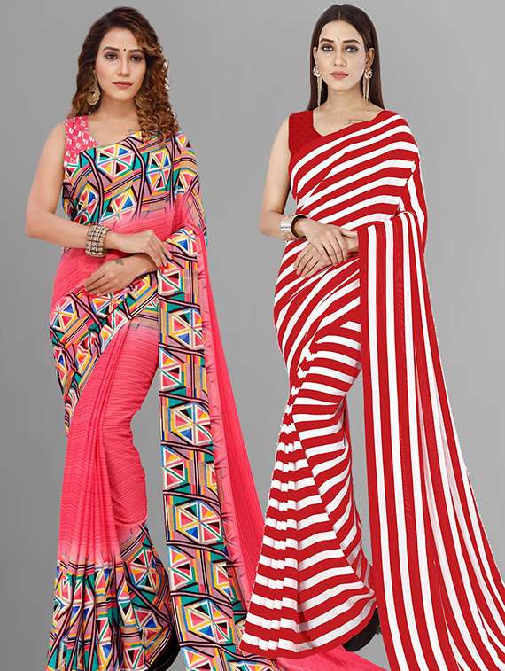 women pack of 2 casual wear combo sarees with blouse