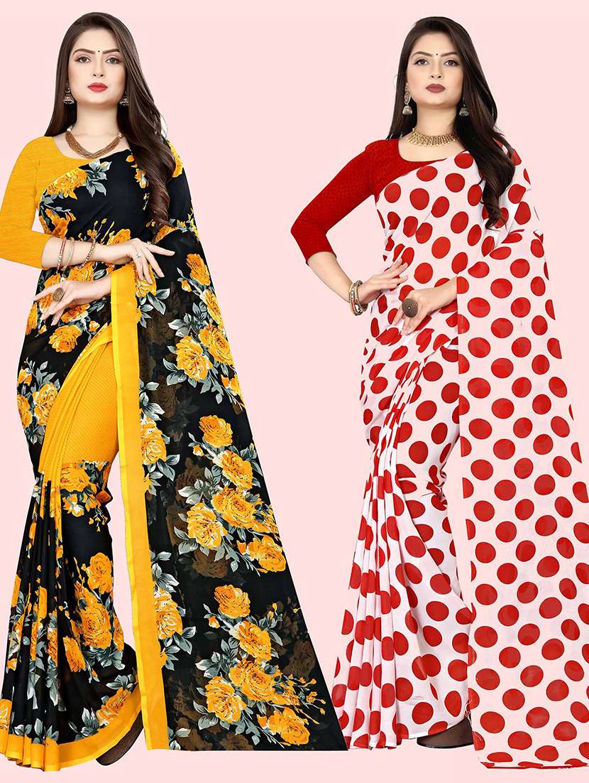 pack of 2 printed casual wear sarees with blouse