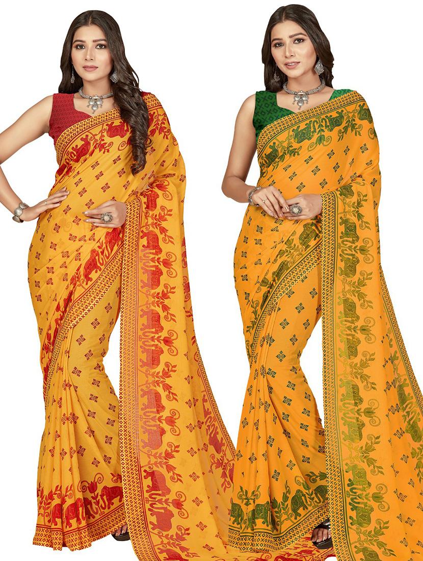 pack of 2 casual wear combo sarees with blouse - 21415012 -  Zoom Image - 0