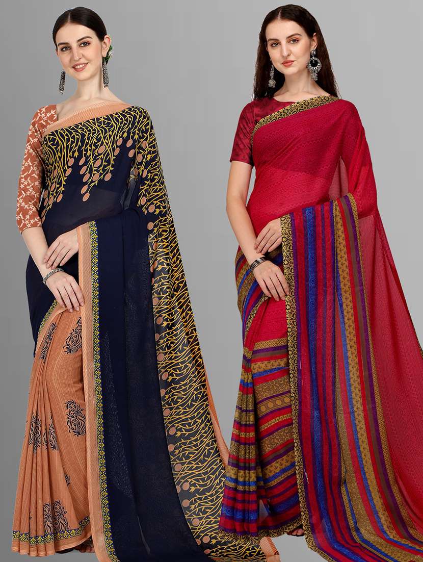 pack of 2 multi colored combo saree with blouse