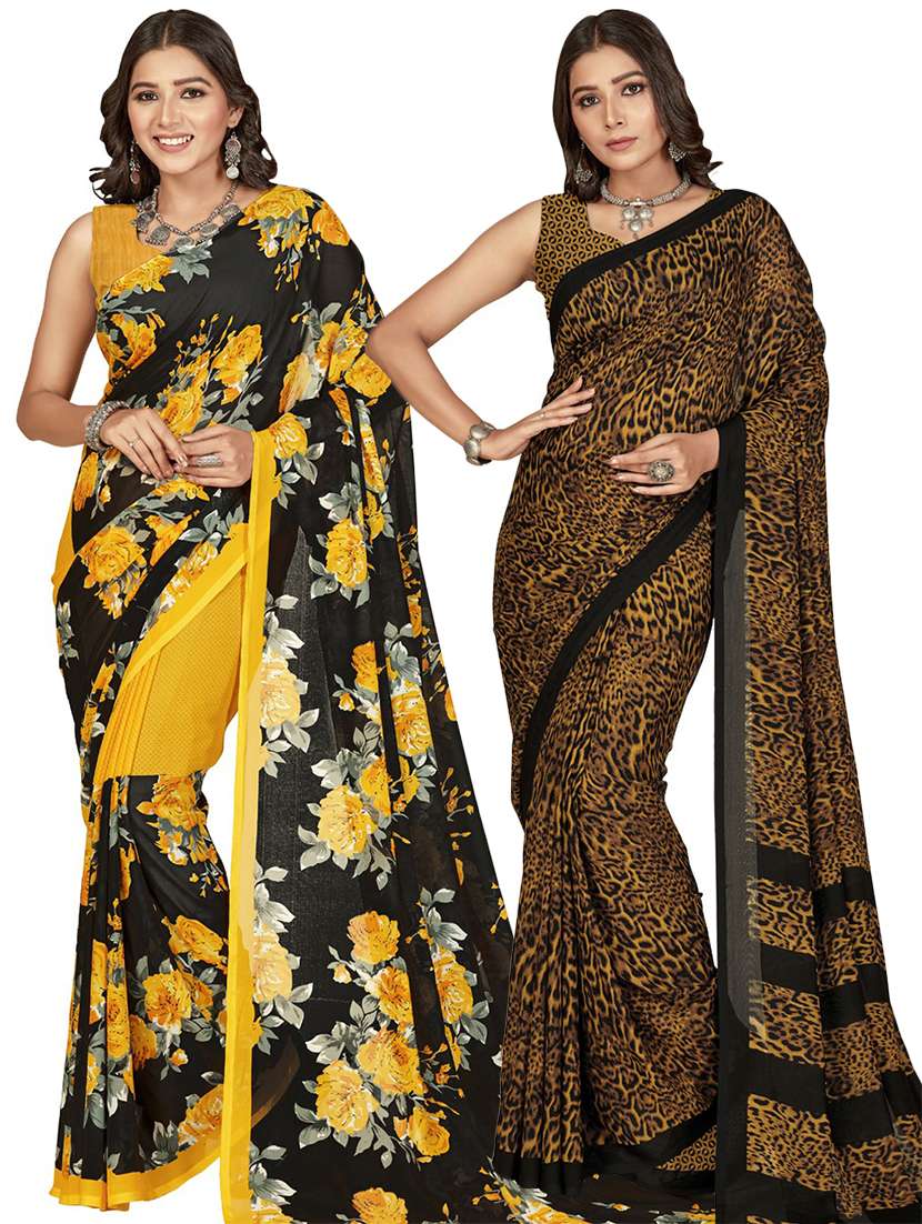 women pack of 2 casual wear sarees with blouse
