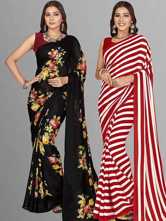 pack of 2 printed sarees with blouse - 21415470 - Zoom Image - 0