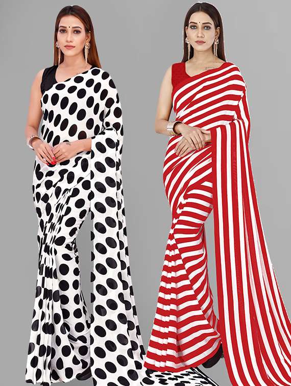 pack of 2 casual wear combo sarees with blouse - 21415493 - Zoom Image - 0