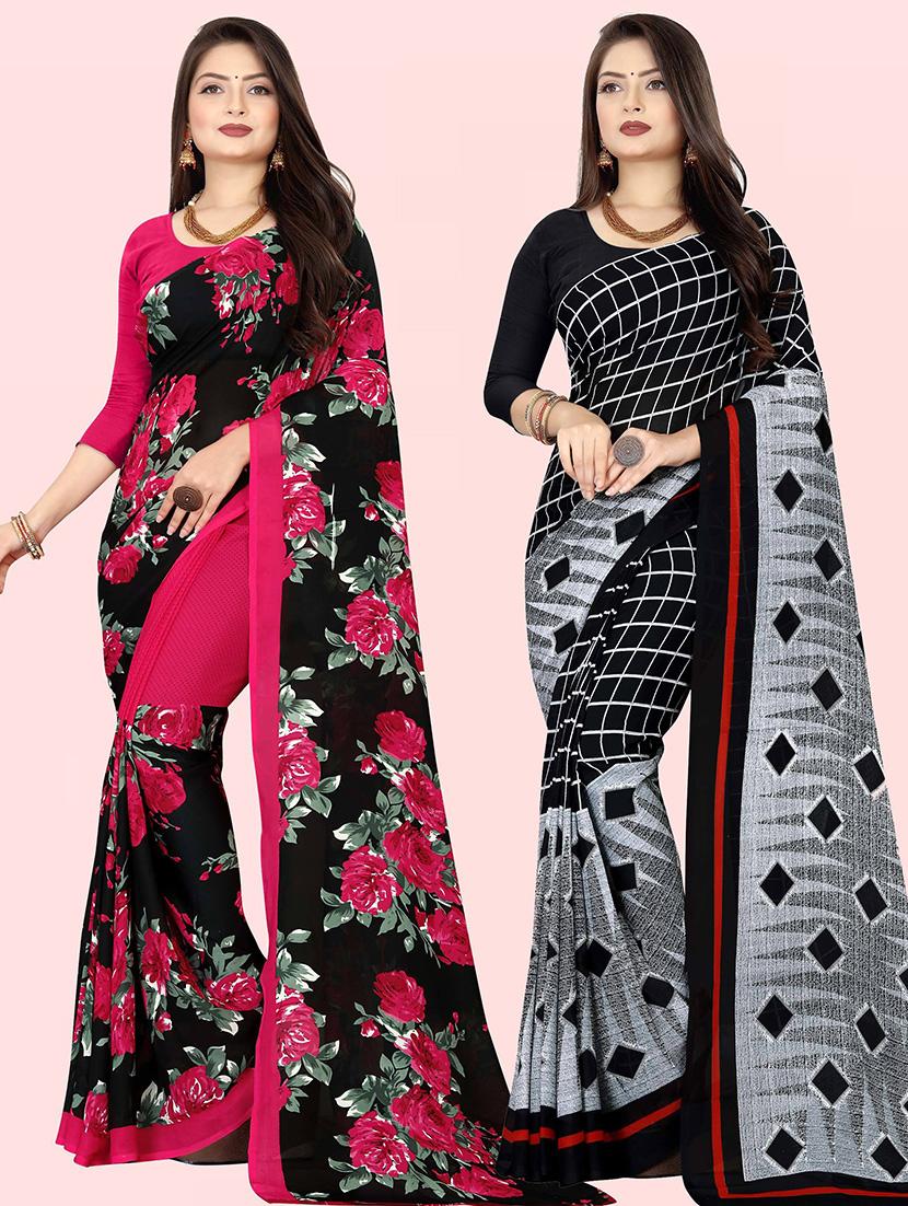 pack of 2 casual wear combo sarees with blouse - 21415498 - Zoom Image - 0
