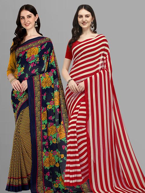 pack of 2 printed casual wear saree with blouse - 21415795 - Standard Image - 0