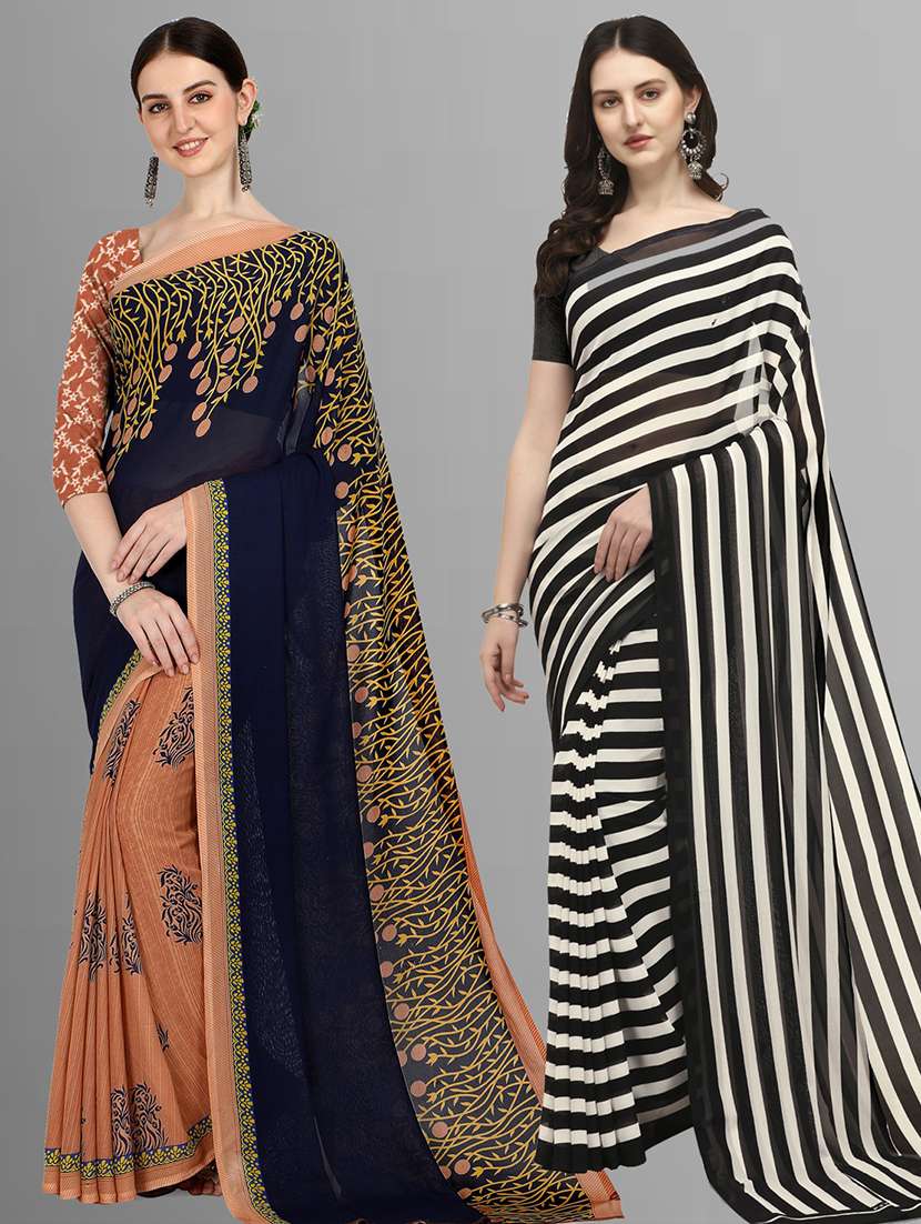 women pack of 2 casual wear sarees with blouse