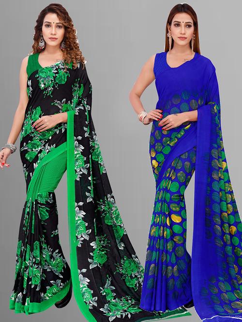 pack of 2 printed sarees with blouse - 21416412 - Standard Image - 0