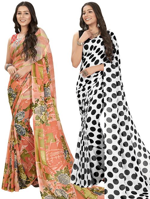 pack of 2 printed sarees with blouse - 21416510 -  Standard Image - 0