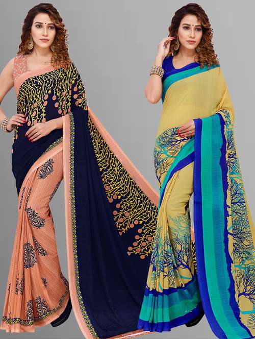pack of 2 printed casual wear sarees with blouse - 21416595 - Standard Image - 0