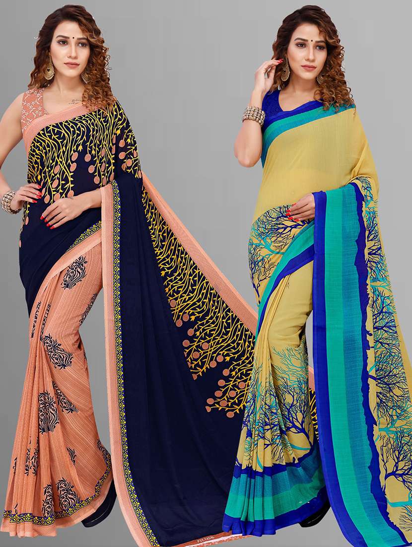 pack of 2 printed casual wear sarees with blouse