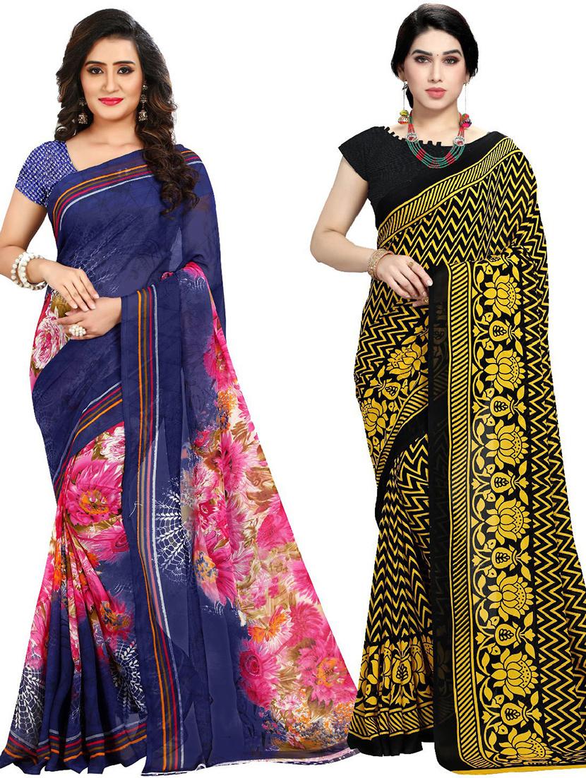 women pack of 2 casual wear combo sarees with blouse - 21417742 - Zoom Image - 0