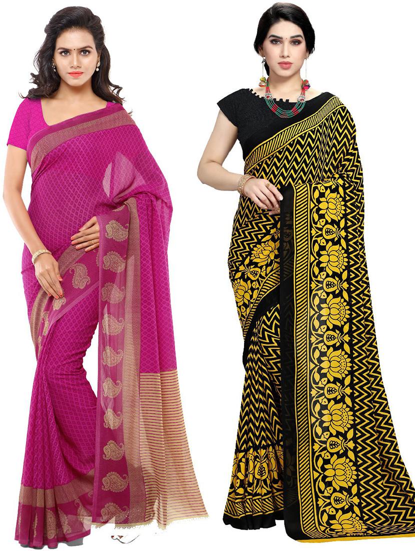 women pack of 2 casual wear combo sarees with blouse - 21417747 - Zoom Image - 0
